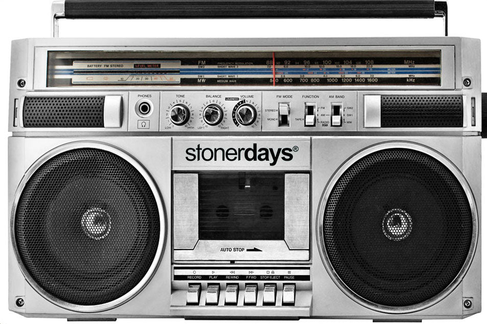 StonerDays Ghetto Blaster Dab Mat with retro boombox design, 1/4" thick rubber, front view