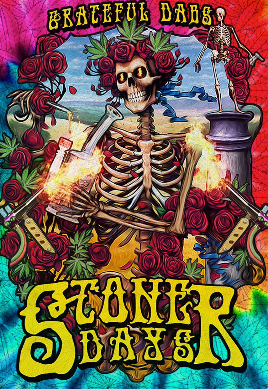 StonerDays Grateful Dabs Mat featuring psychedelic skeleton design, perfect for bong stability.