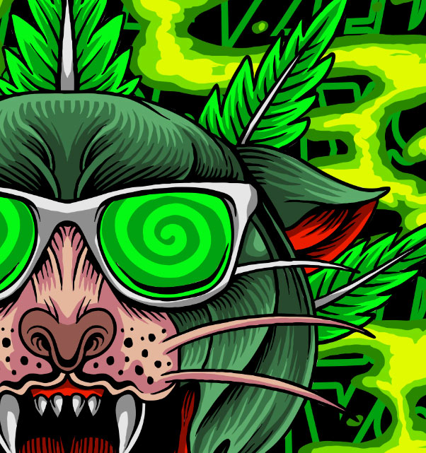 StonerDays Greenz Panther 8" Round Dab Mat with vibrant green artwork, top view