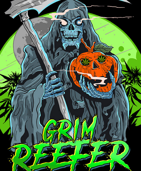 StonerDays Grim Reefer Dab Mat featuring vibrant skeleton and pumpkin design, 8" silicone pad