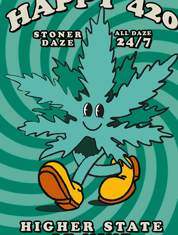 StonerDays Happy 420 8" Round Dab Mat with cartoon cannabis leaf, front view