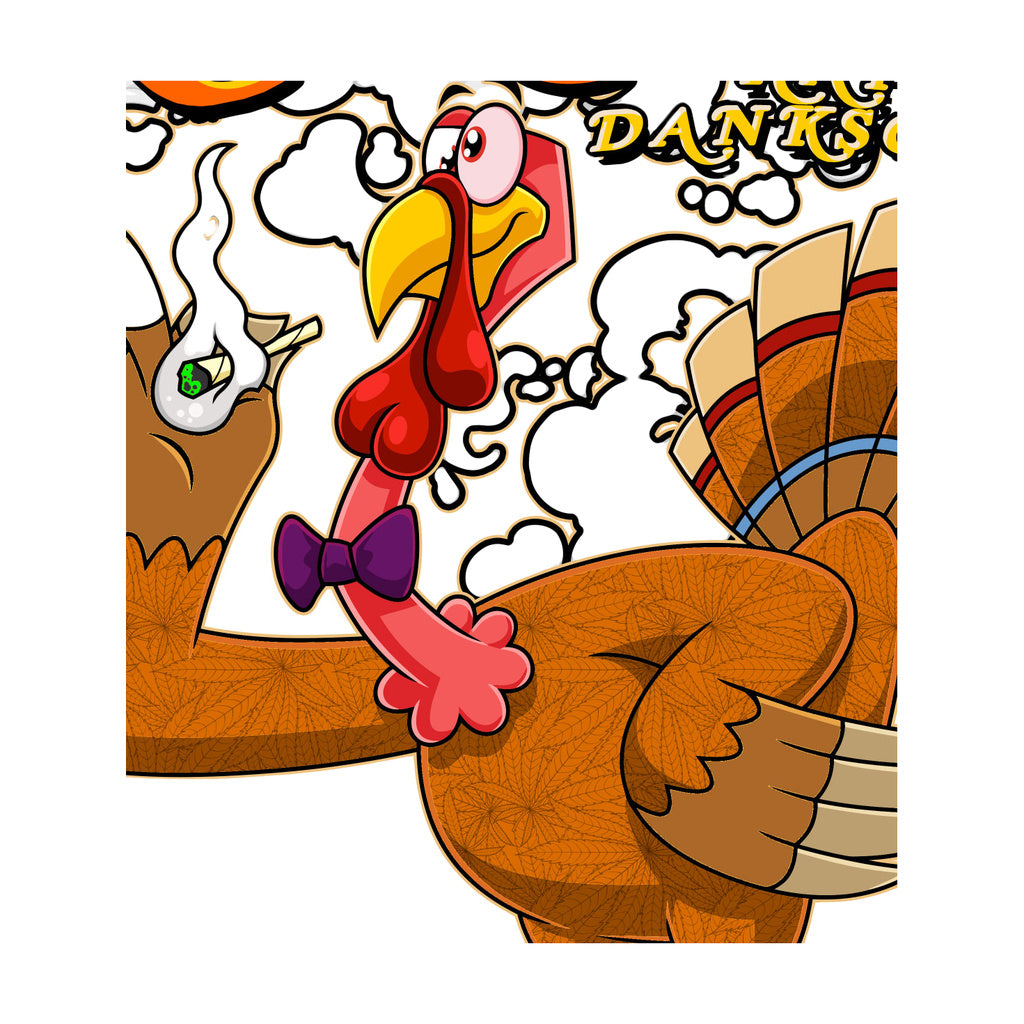 StonerDays Happy Danksgiving T-shirt in white with colorful turkey graphic, men's cotton apparel