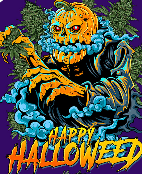 StonerDays Happy Halloweed Dab Mat with vibrant pumpkin design, 8" diameter, perfect for bongs and concentrates