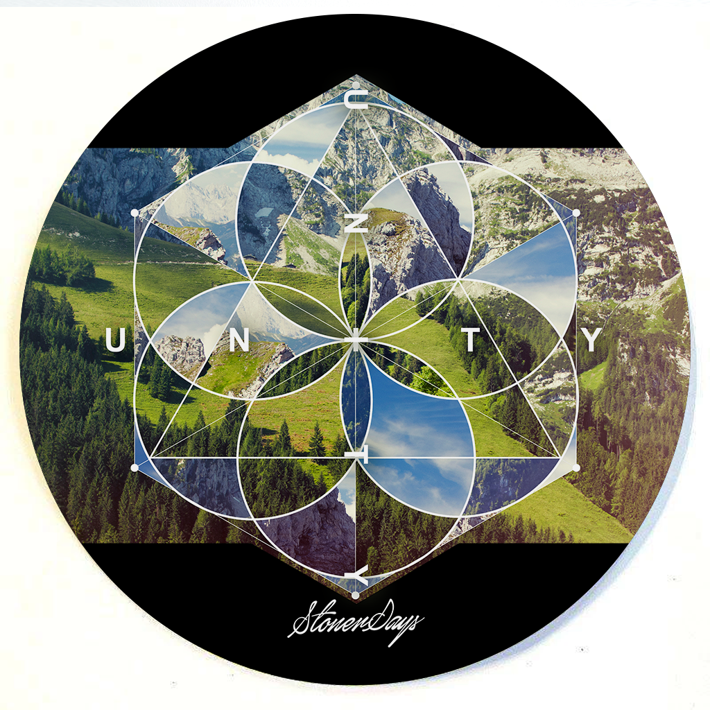 StonerDays Hsom Unity Dab Mat with mountain scenery, 8" diameter, top view