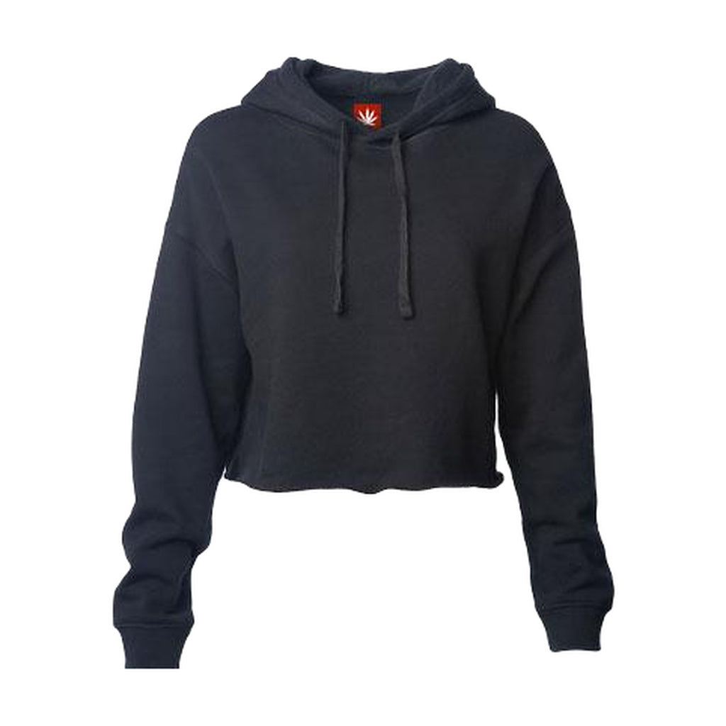 StonerDays Women's Lightweight Crop Top Hoodie in Black with Size Chart