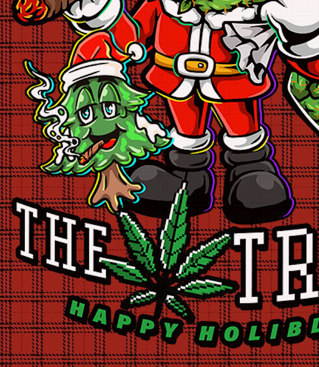 StonerDays 'I'm Here For The Trees' Dab Mat with festive design, top view on white background