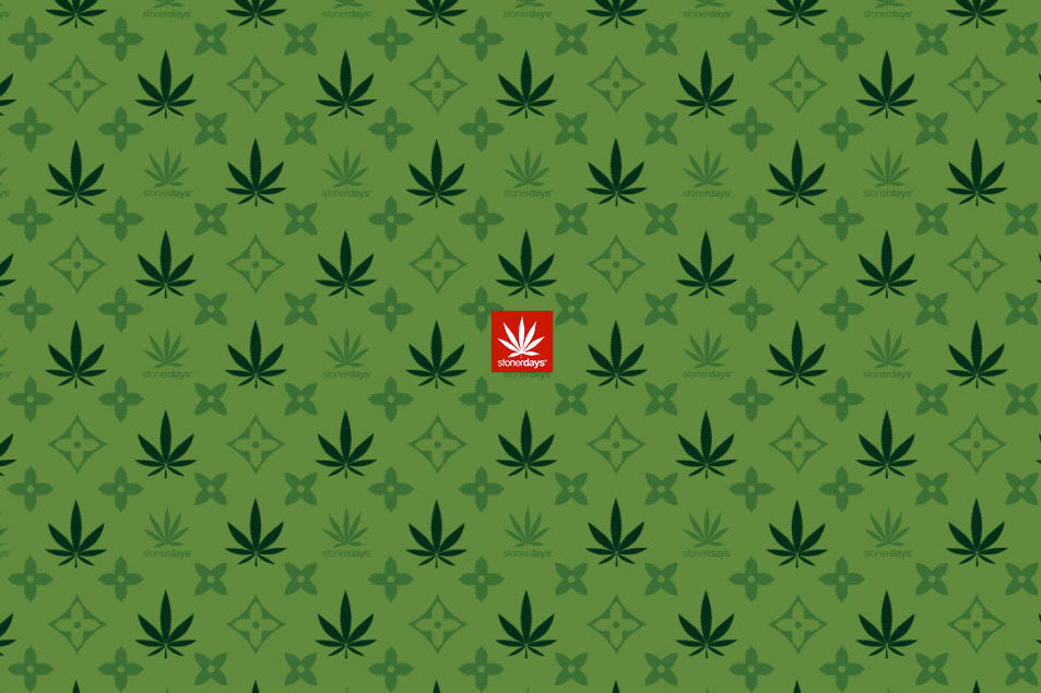 StonerDays King Louie II Dab Mat with green leaf pattern and red logo, 12" x 8" size, top view