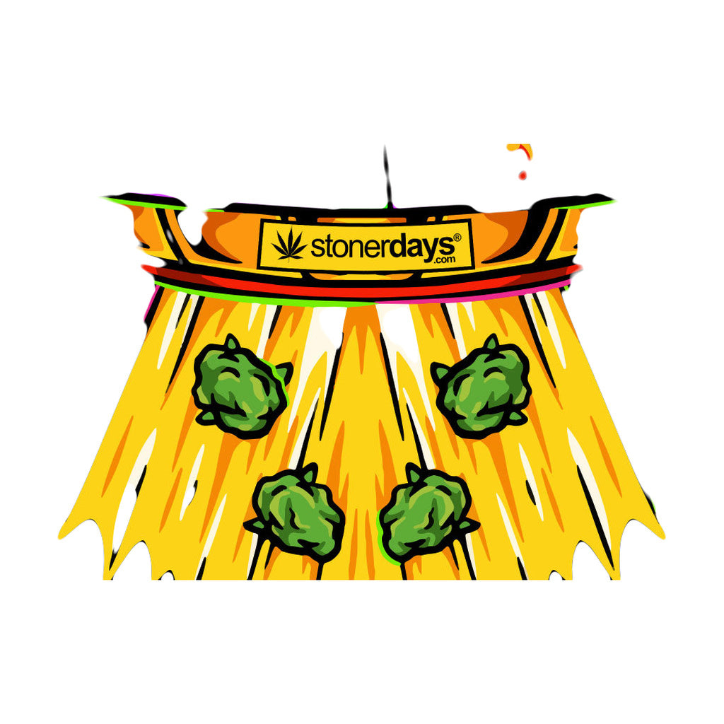 StonerDays Mac-1 Crop Top Hoodie with vibrant alien and spaceship graphic design