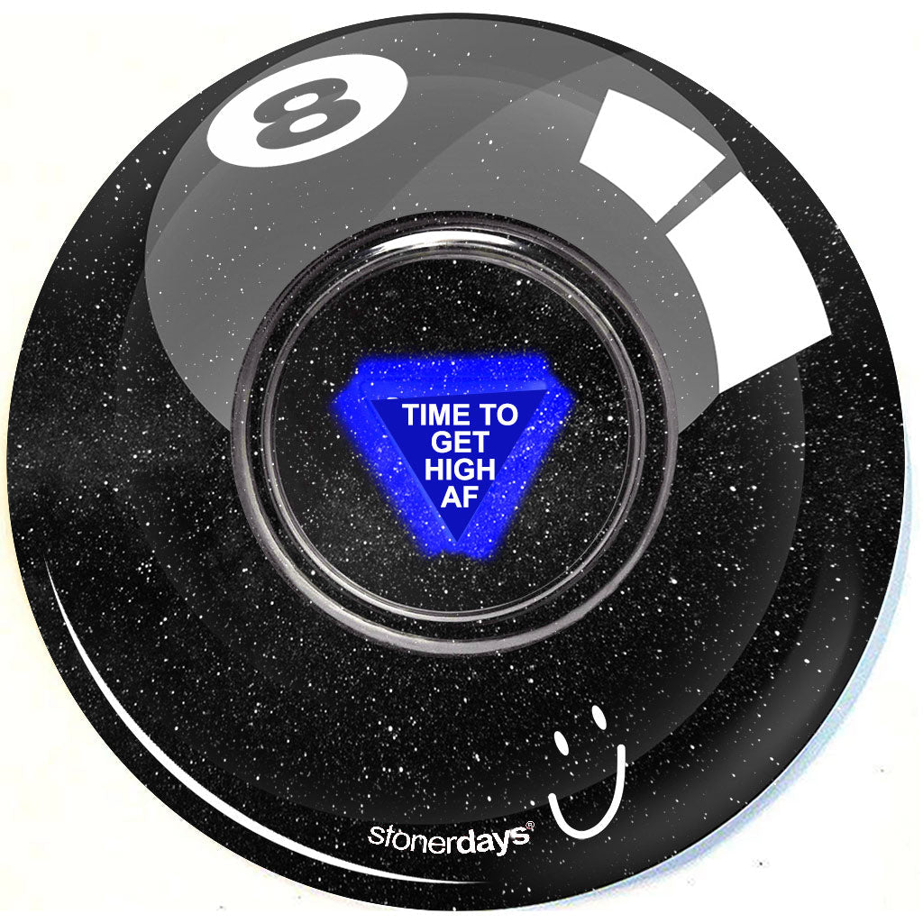 StonerDays Magic 8 Ball Dab Mat with 'TIME TO GET HIGH AF' message, 8" diameter, non-slip rubber base