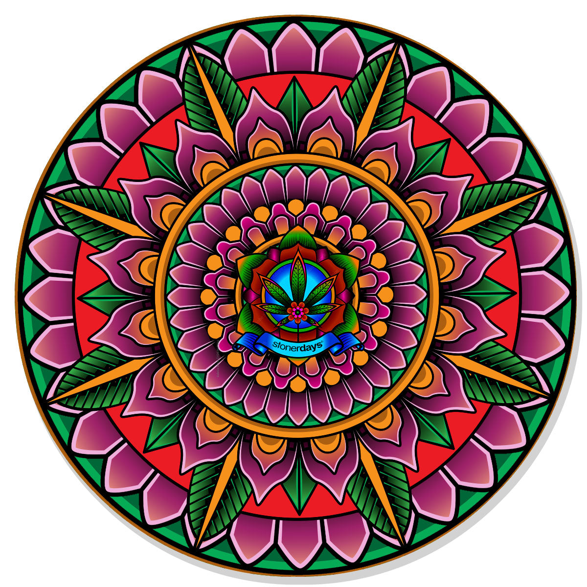 StonerDays Mandala #4 Dab Mat with vibrant mandala design, 8" diameter, perfect for bongs and concentrates