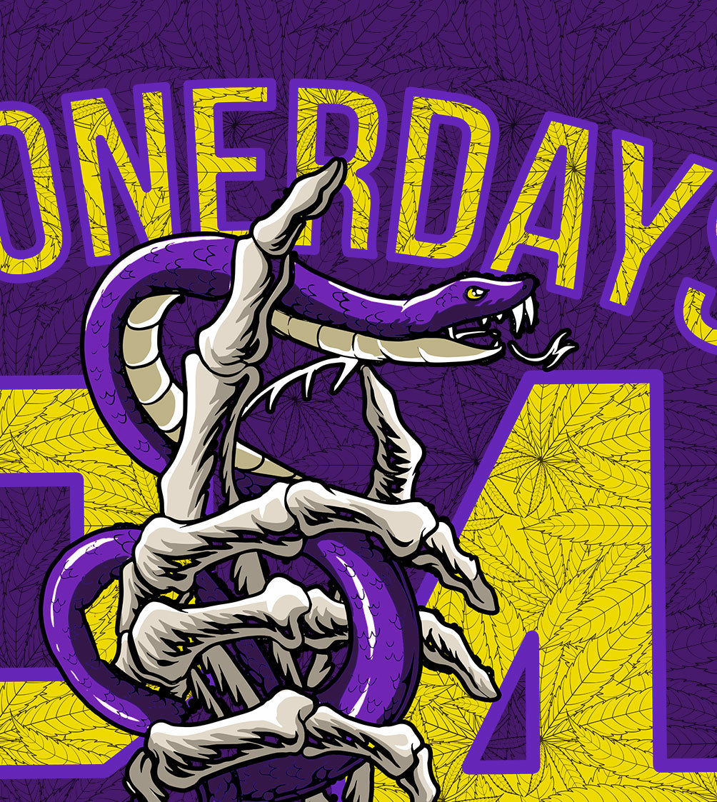 StonerDays Mls Mamba Dab Mat with vibrant purple and yellow design, 8" diameter, top view