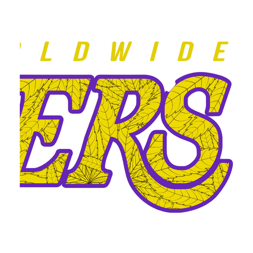 Close-up of StonerDays Mls Mamba White Tee with yellow leafy graphics