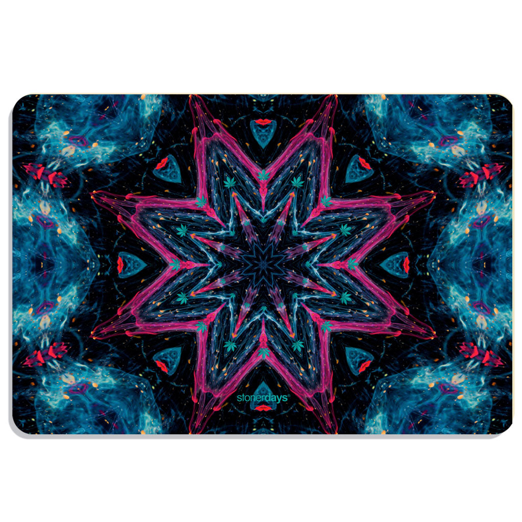 StonerDays Neon Star Dab Mat with vibrant psychedelic pattern, 8" diameter, top view