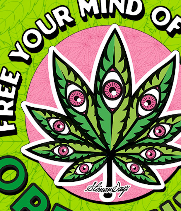 StonerDays Open Mind 12x8" Dab Mat featuring psychedelic leaf design, polyester and rubber material.