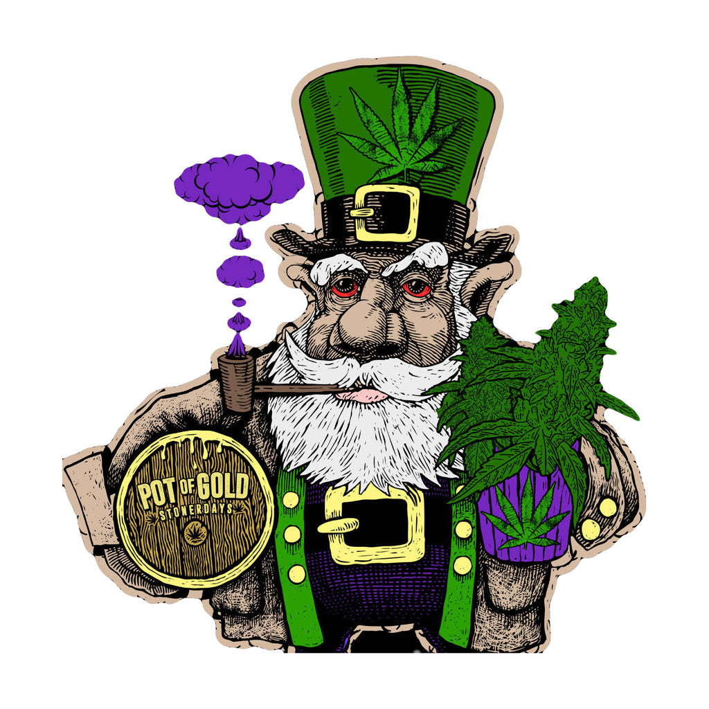 StonerDays Pot Of Gold Women's Racerback featuring a leprechaun with cannabis motifs