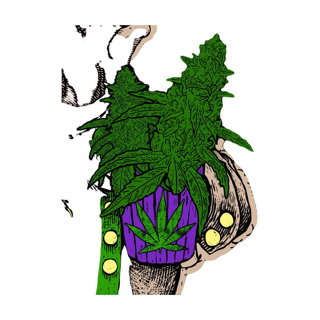 StonerDays Pot Of Gold Women's Racerback design close-up with vibrant cannabis graphic