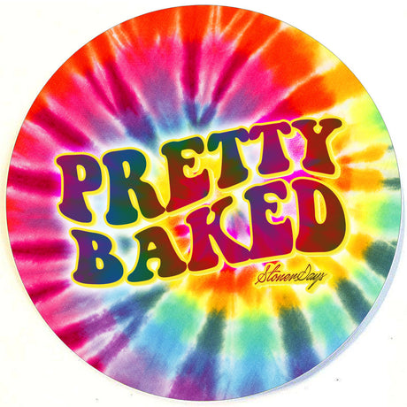 StonerDays Pretty Baked Logo Dab Mat with vibrant tie-dye design, 8" diameter, top view