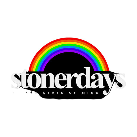 StonerDays logo with rainbow arc, promoting Rainbow Crop Top Hoodie for women