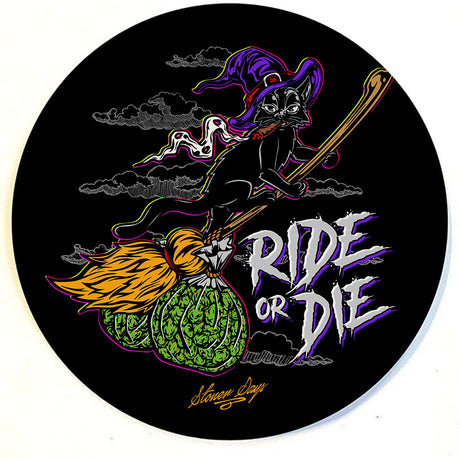 StonerDays Ride Or Die Kitty Dab Mat with vibrant graphics, 8" diameter, made of polyester and rubber