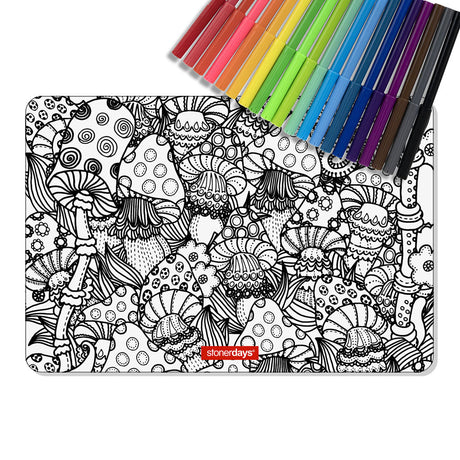 StonerDays Shroomies 8" Creativity Mat Set with Colorful Markers on White Background