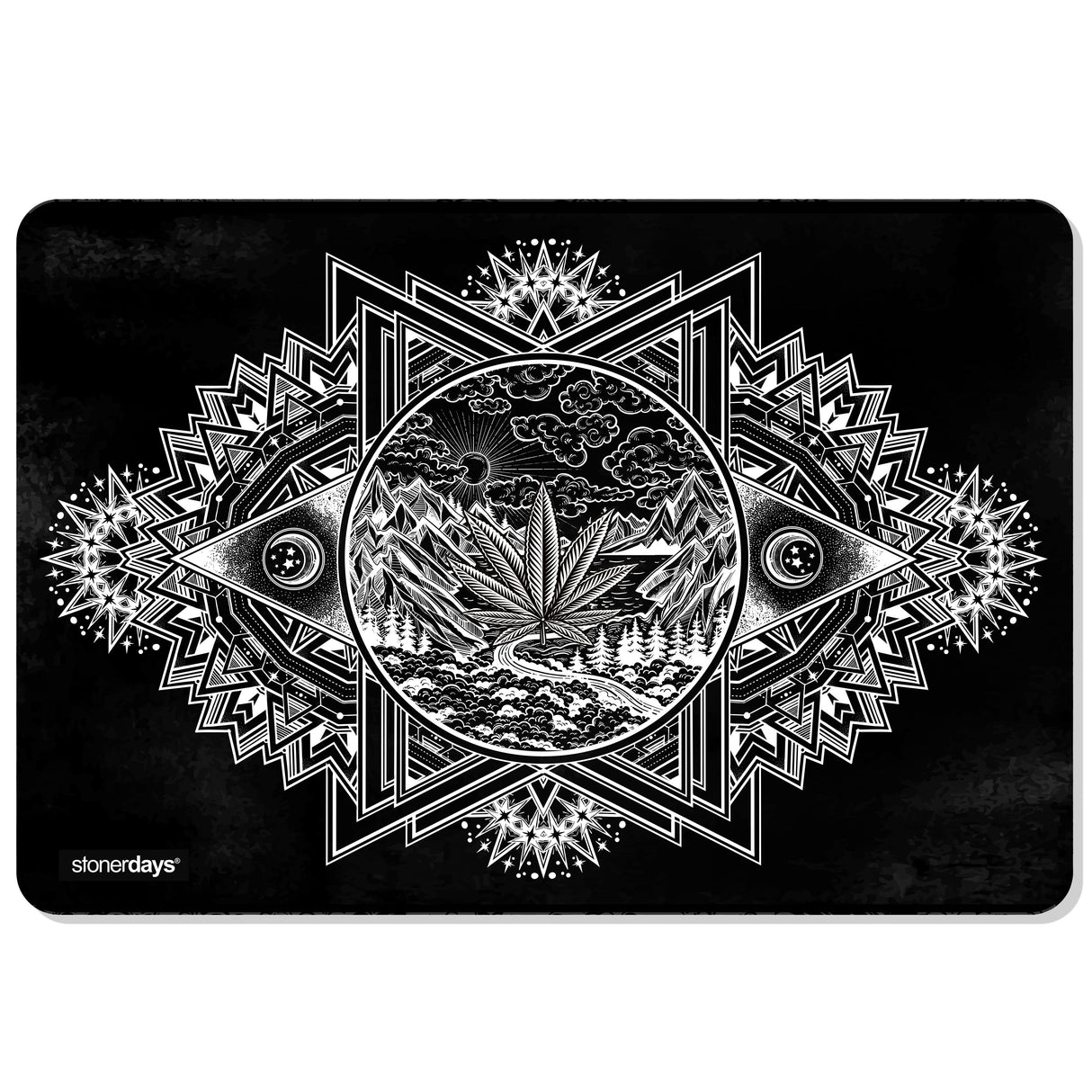 StonerDays Solar Plexus Creativity Mat with intricate geometric design for dab rigs, 8" diameter