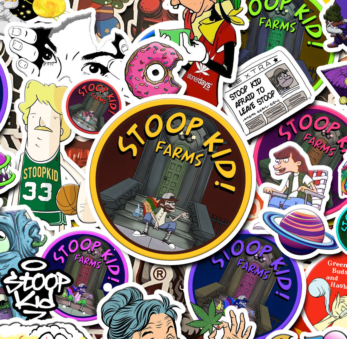 StonerDays Stoop Kid Farms large 12x8 inch dab mat with colorful, eclectic designs for bong stability