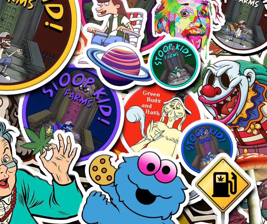 StonerDays Stoop Kid Farms 12x8" Large Dab Mat with colorful pop culture graphics, top view