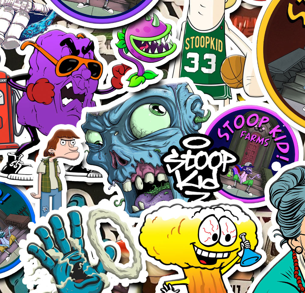 StonerDays Stoop Kid Farms large dab mat with colorful cartoon designs, 12x8 inch, polyester and rubber