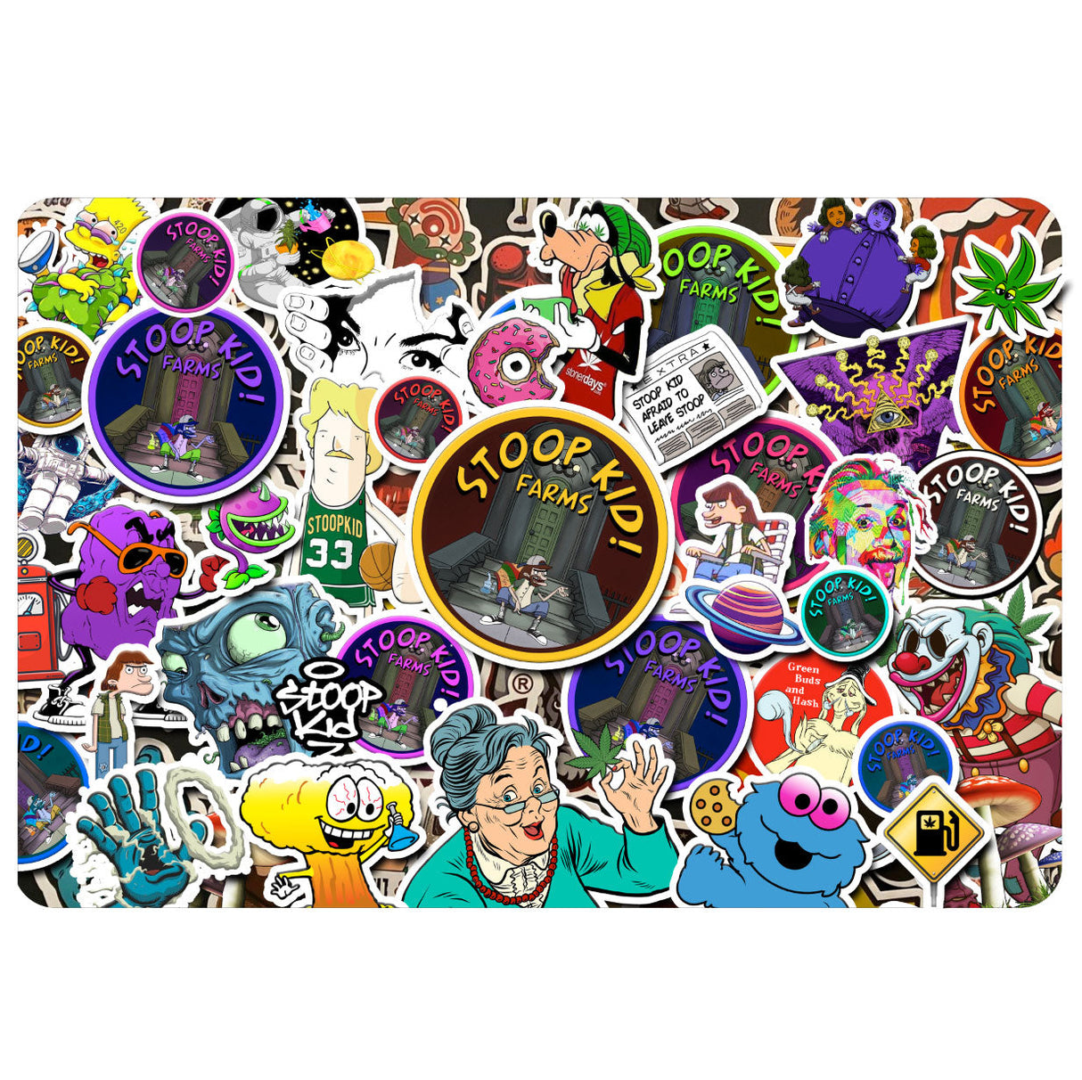 StonerDays Stoop Kid Farms 12x8" large dab mat with colorful graphics, top view