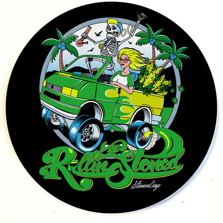 StonerDays 'Rollin Stoned' Dab Mat with vibrant graphic, 8" round, non-slip rubber base