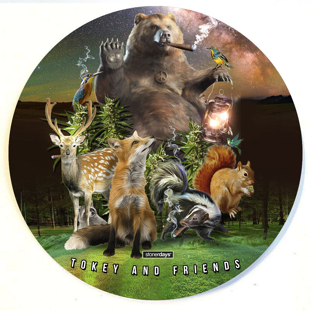 StonerDays Tokey & Friends 8" Dab Mat with vibrant animal graphics, durable polyester material, top view