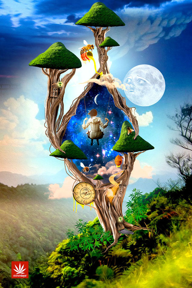 StonerDays Tree of Life Dab Mat featuring cosmic design with rubber base, front view