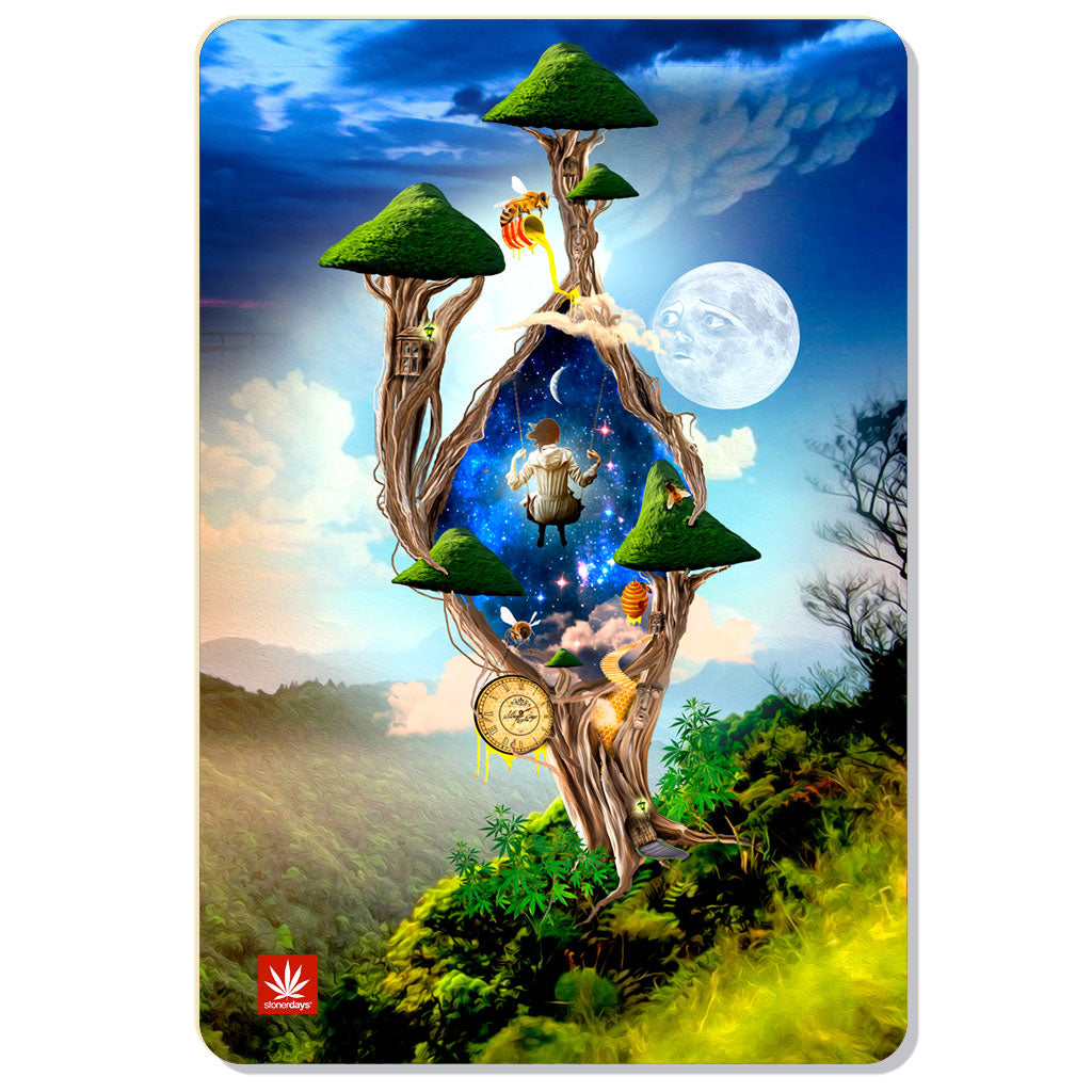 StonerDays Tree of Life Dab Mat with cosmic design, polyester top, rubber base, 1/4" thick