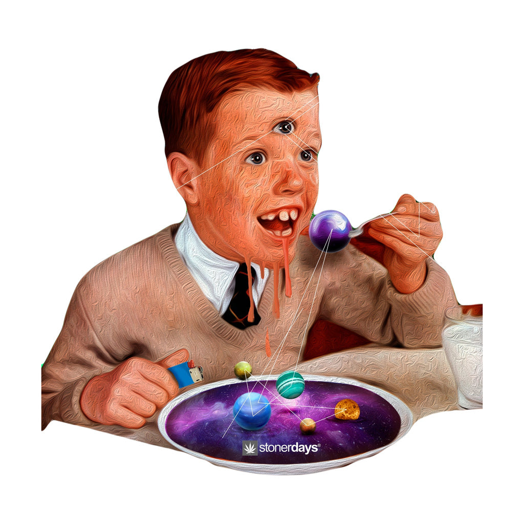 StonerDays Trips Are For Kids Tee with vibrant blue tie-dye design, cosmic graphics, and cotton material.