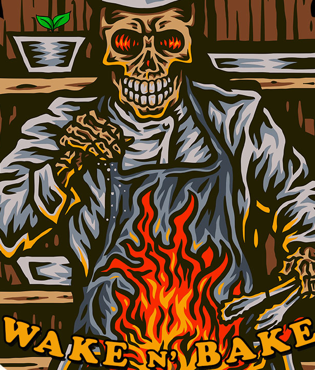 StonerDays Wake N Bake 8" Round Dab Mat with vibrant skeleton graphic, ideal for bong stability