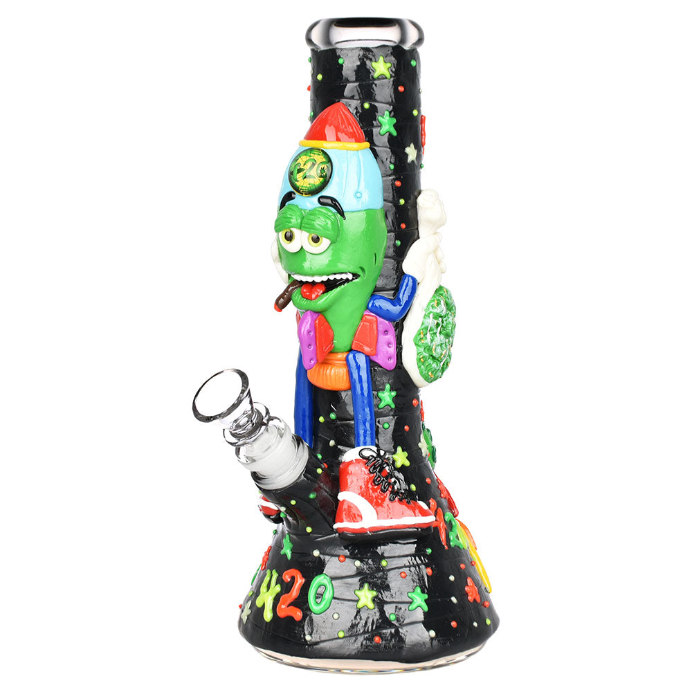 Pulsar Stoney Rocket Bro 3D Painted Beaker Water Pipe, 10.25" Borosilicate Glass, Front View