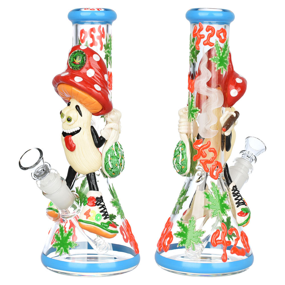 Pulsar Stoney Shroom Bro 3D Painted Beaker Water Pipe, 10.25", Borosilicate Glass, Blue Base