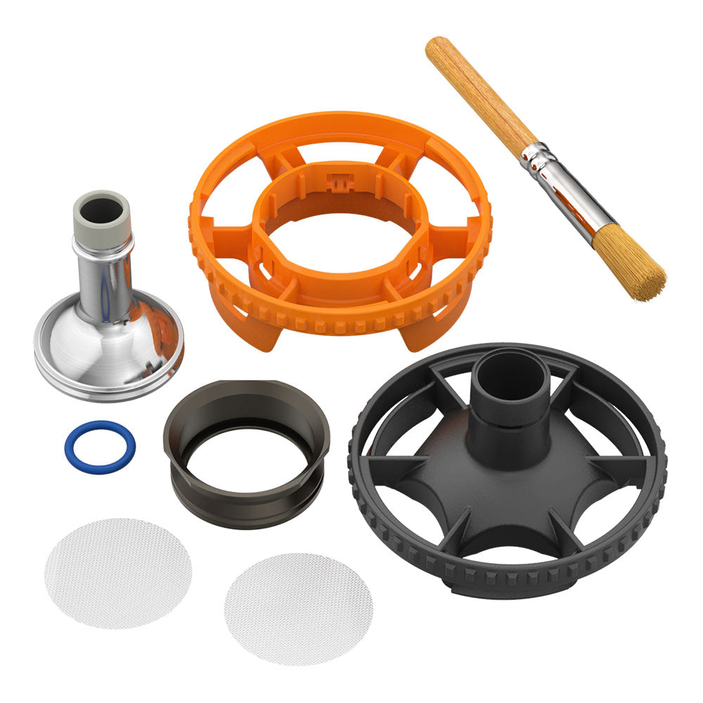 Storz & Bickel Volcano Hybrid Easy Valve Filling Chamber parts laid out on white background