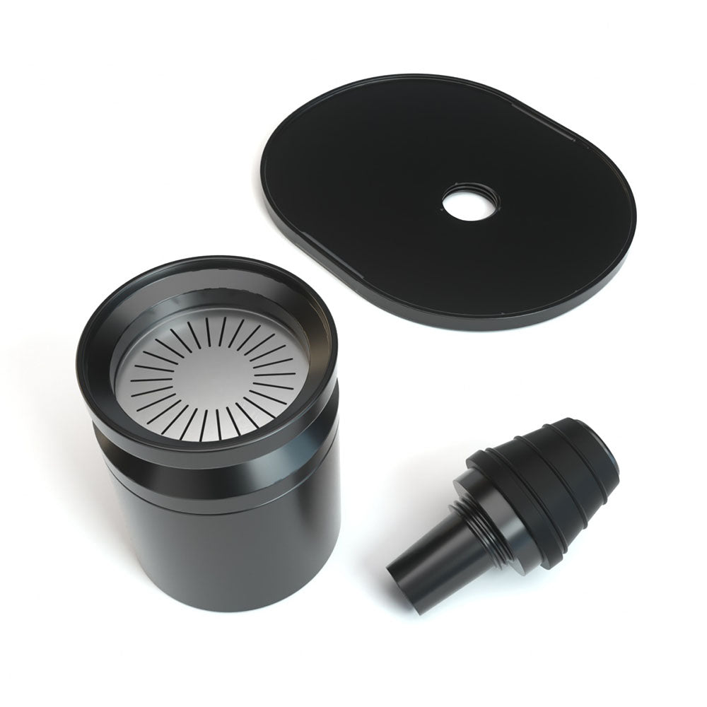 Stündenglass Gravity Infuser Water Pipe components in black, disassembled view on white background