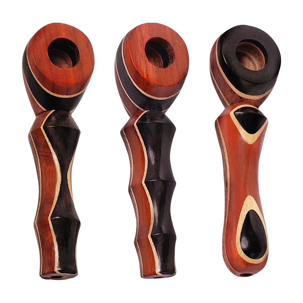 Styled Wood Spoon Pipes, 4" Handcrafted for Dry Herbs, Three Angled Views