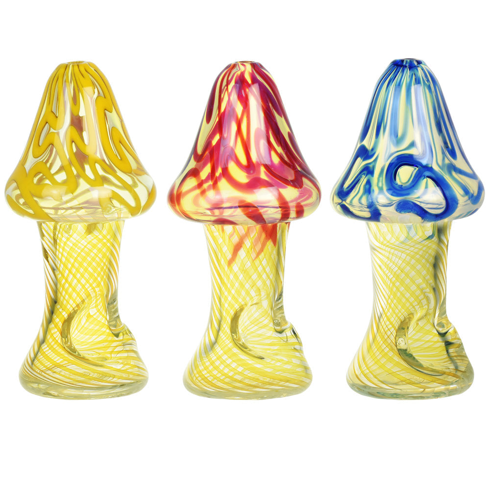Trio of Stylish Roped Mushroom Hand Pipes in Borosilicate Glass, Front View