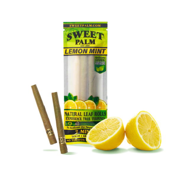 Sweet Palm Lemon Mint Pre-Rolled Cones 20 Pack with Organic Leaves, Flavor Infused, Front View