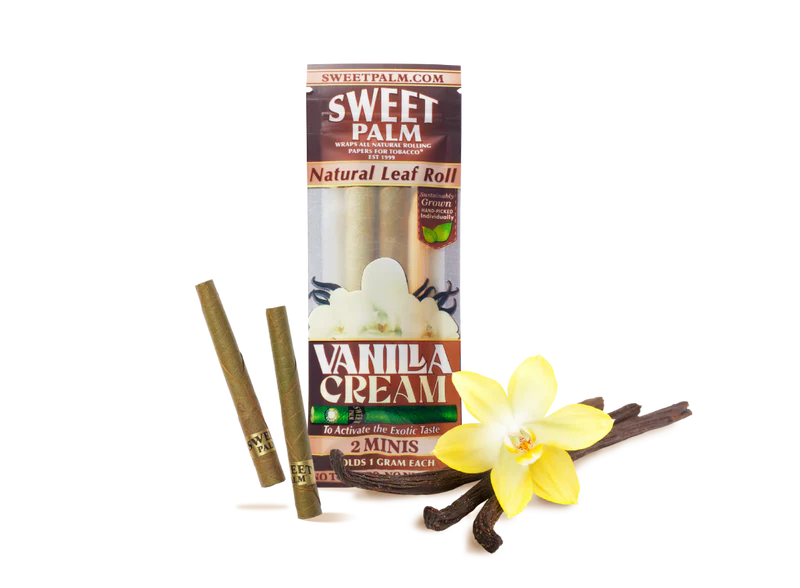 Sweet Palm Vanilla Cream Pre-Rolled Cones 20 Pack with organic brown papers on white