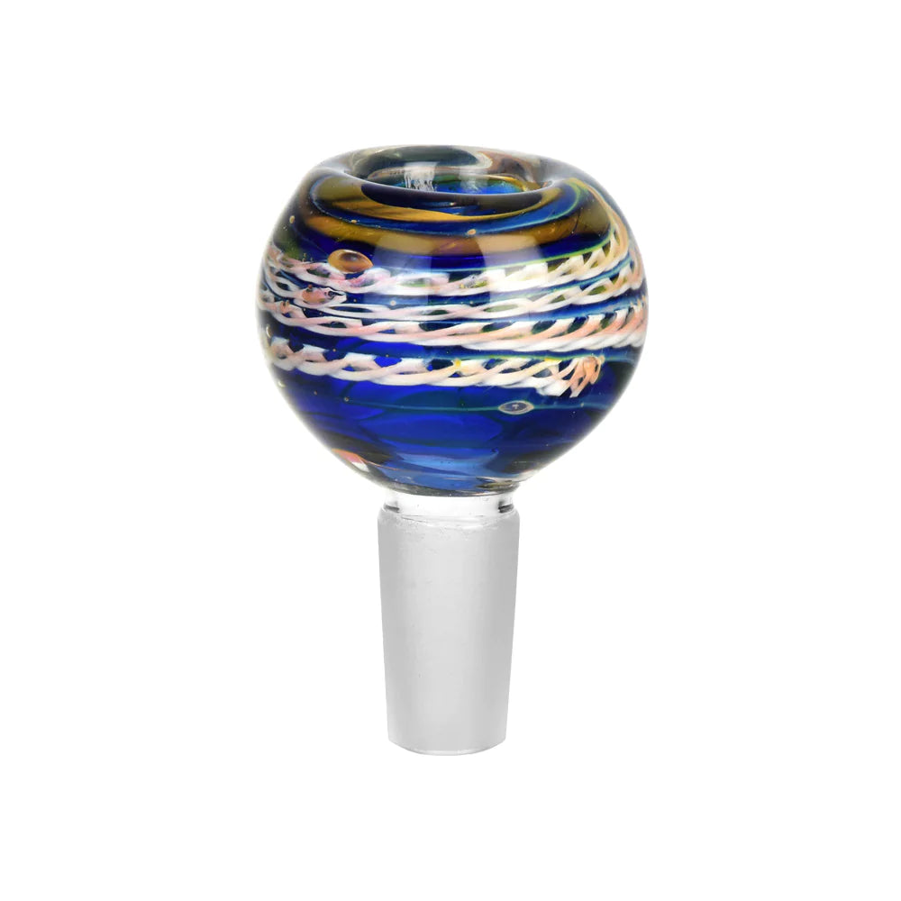 Swirl Orbit Herb Slide in Borosilicate Glass, Heavy Wall, 14mm Joint, Front View