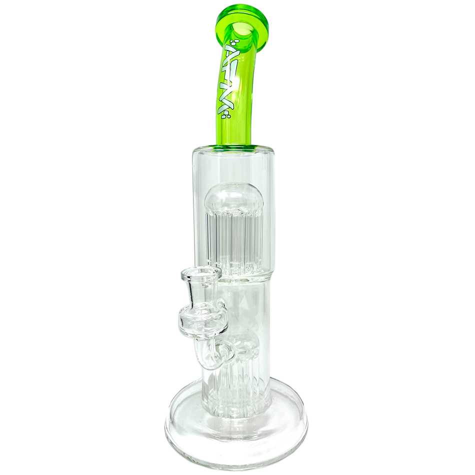 12" AFM Glass Double Cosmos Dab Rig with Showerhead Perc and Bent Neck, Front View