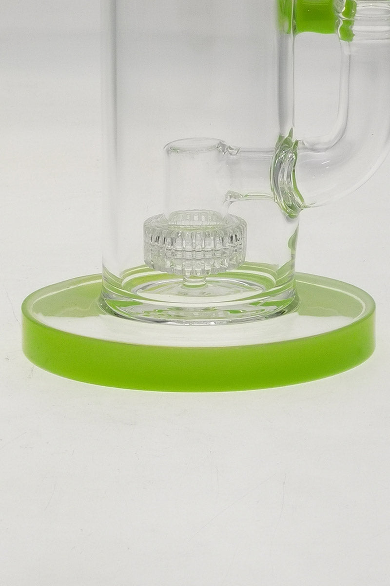 TAG 10" Bent Neck Bong with Slyme Green Base and Matrix Diffuser, Close-up Side View