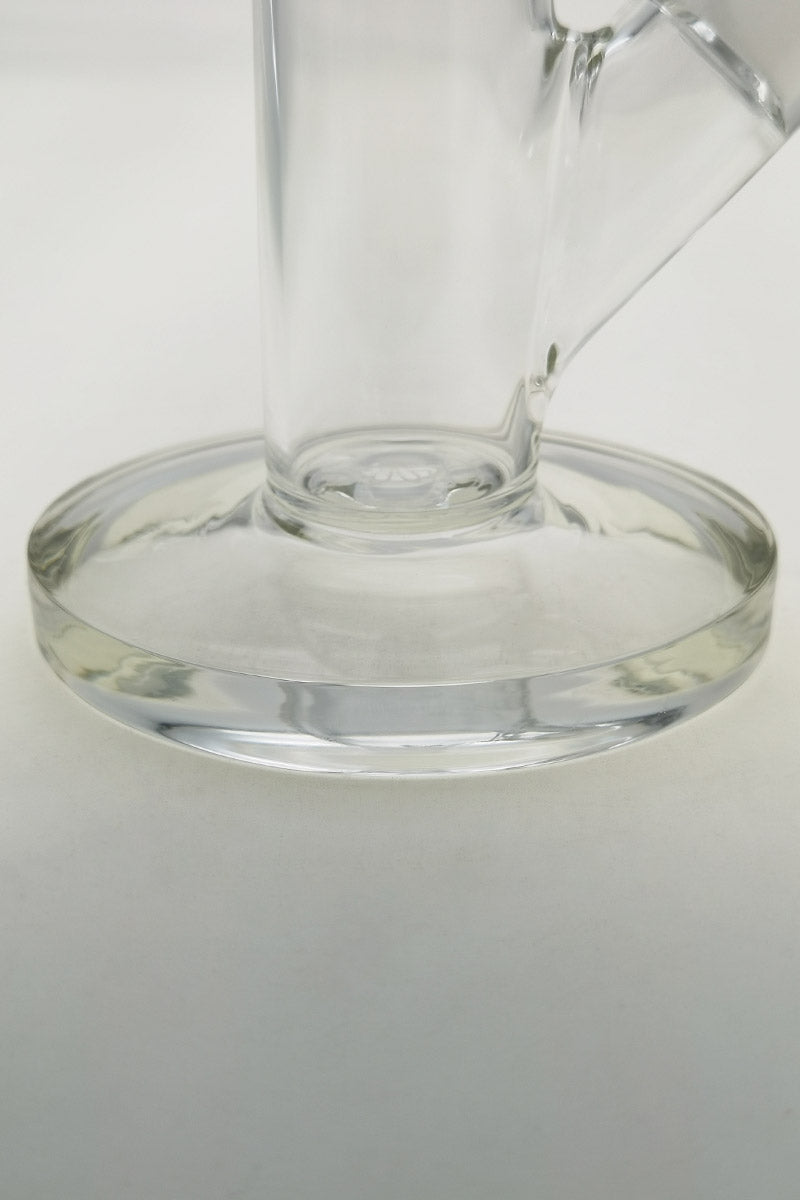 Close-up of TAG 10" Straight Tube Bong Base, Clear Glass, 44x4MM with 18/14MM Downstem