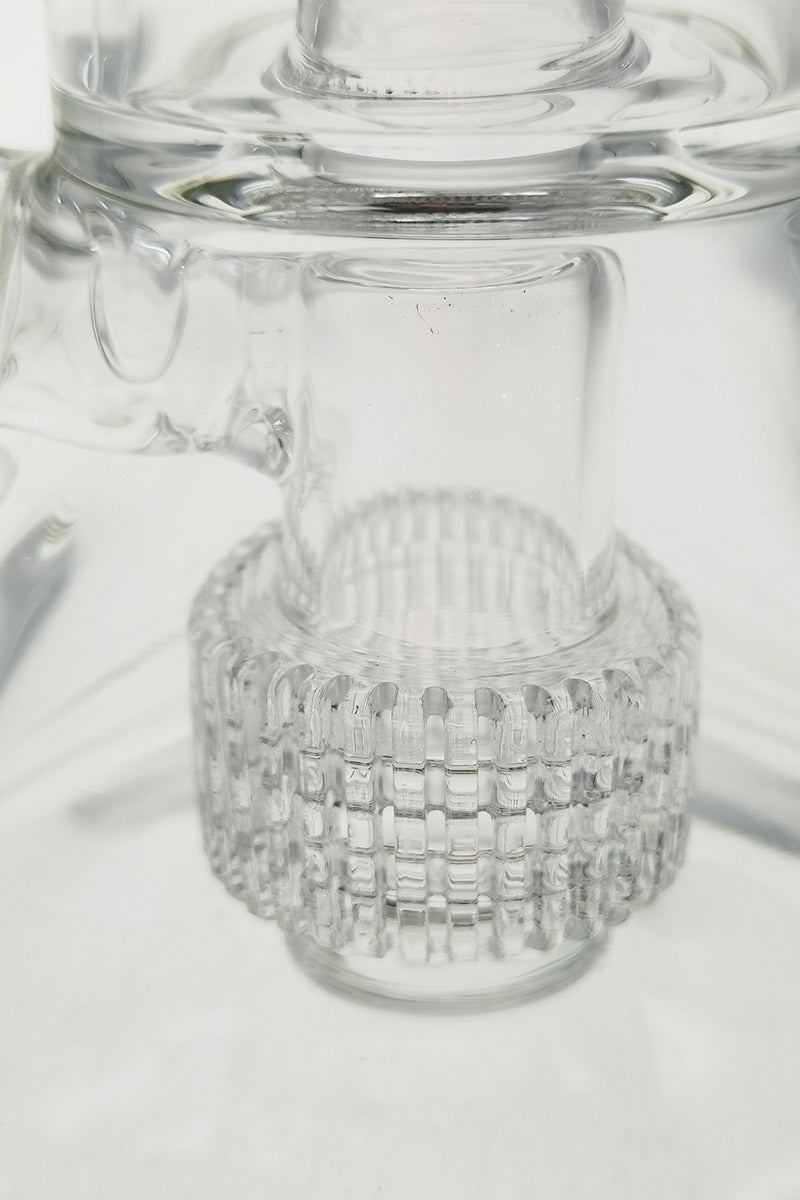 Close-up of TAG 10.5" Double Super Slit Matrix Percolator on Clear Beaker Bong