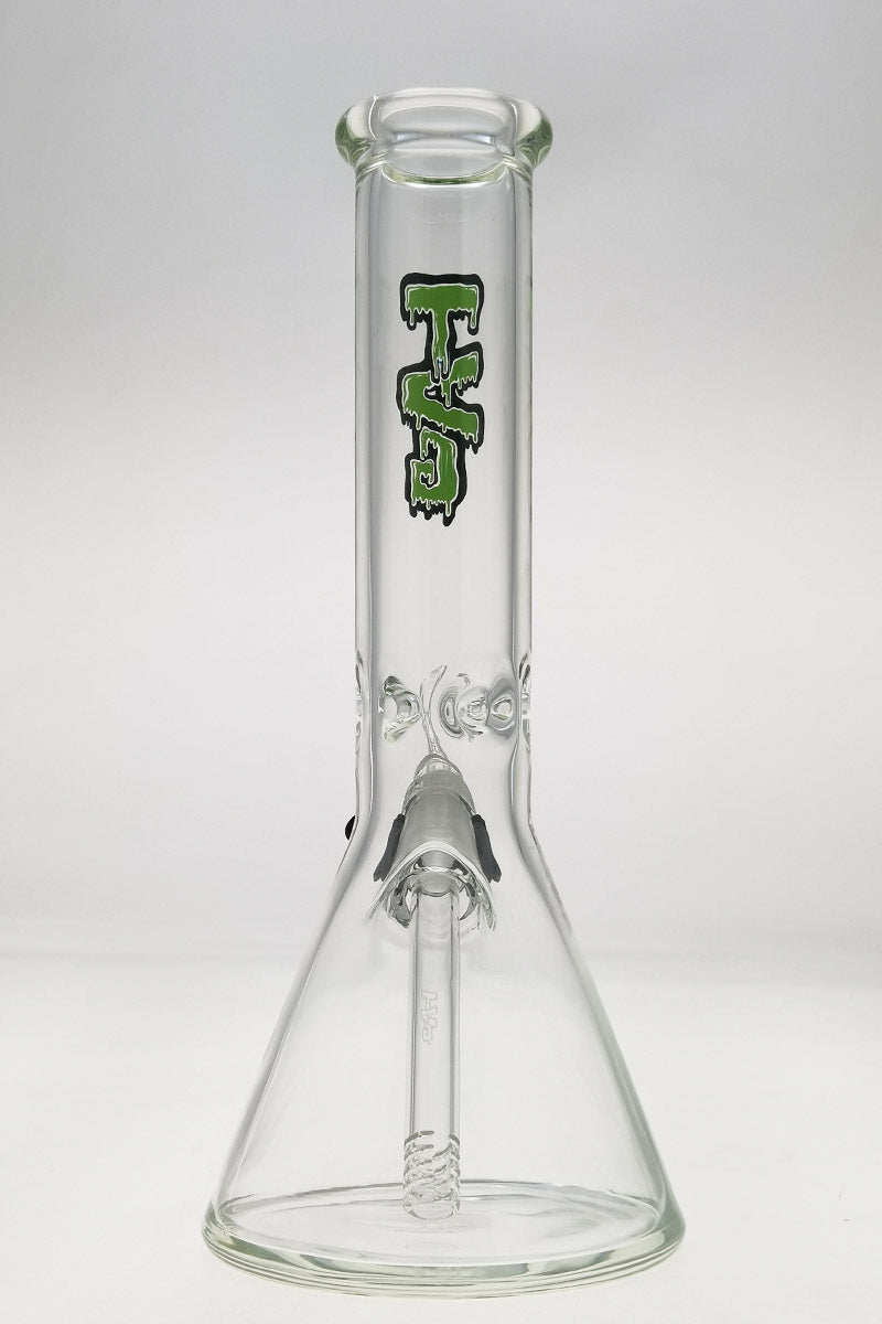 TAG 12" Clear Beaker Bong with Slyme Logo, 50x7MM Glass, Front View on White Background