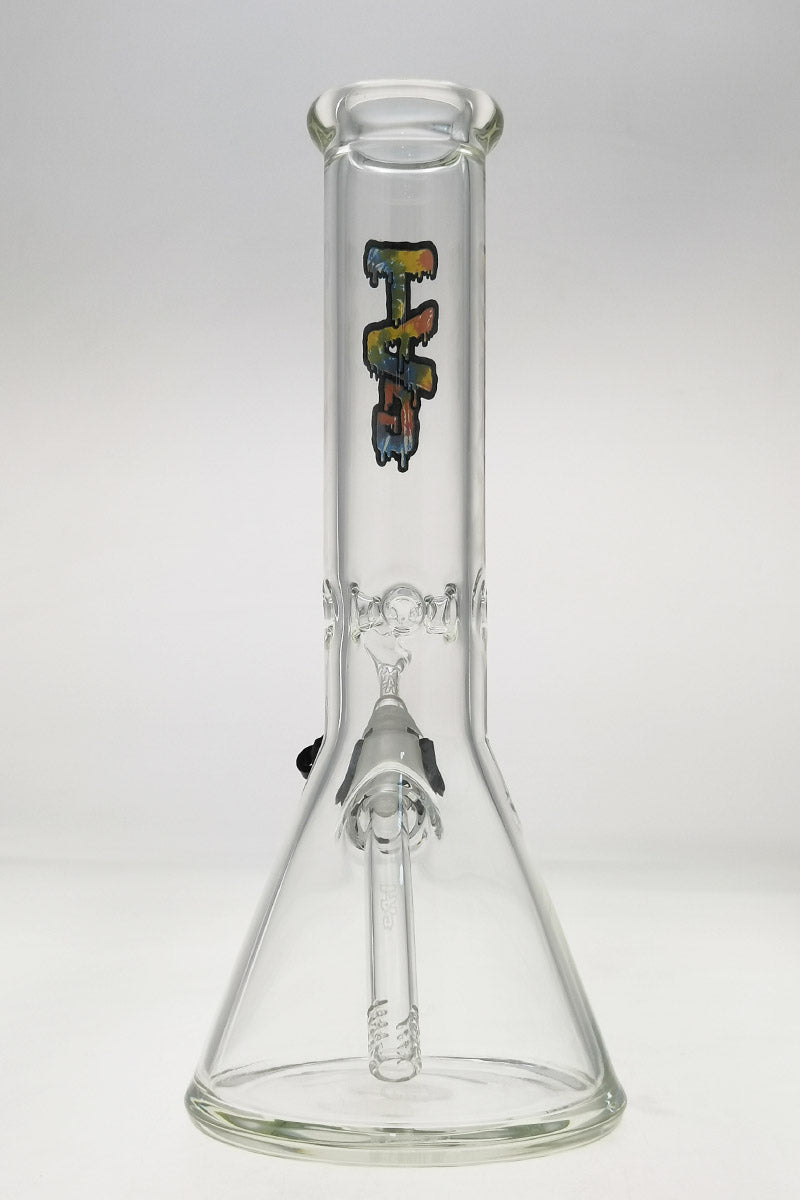 TAG 12" Clear Beaker Bong with Tie Dye Logo, 50x7MM Thick Glass, Front View
